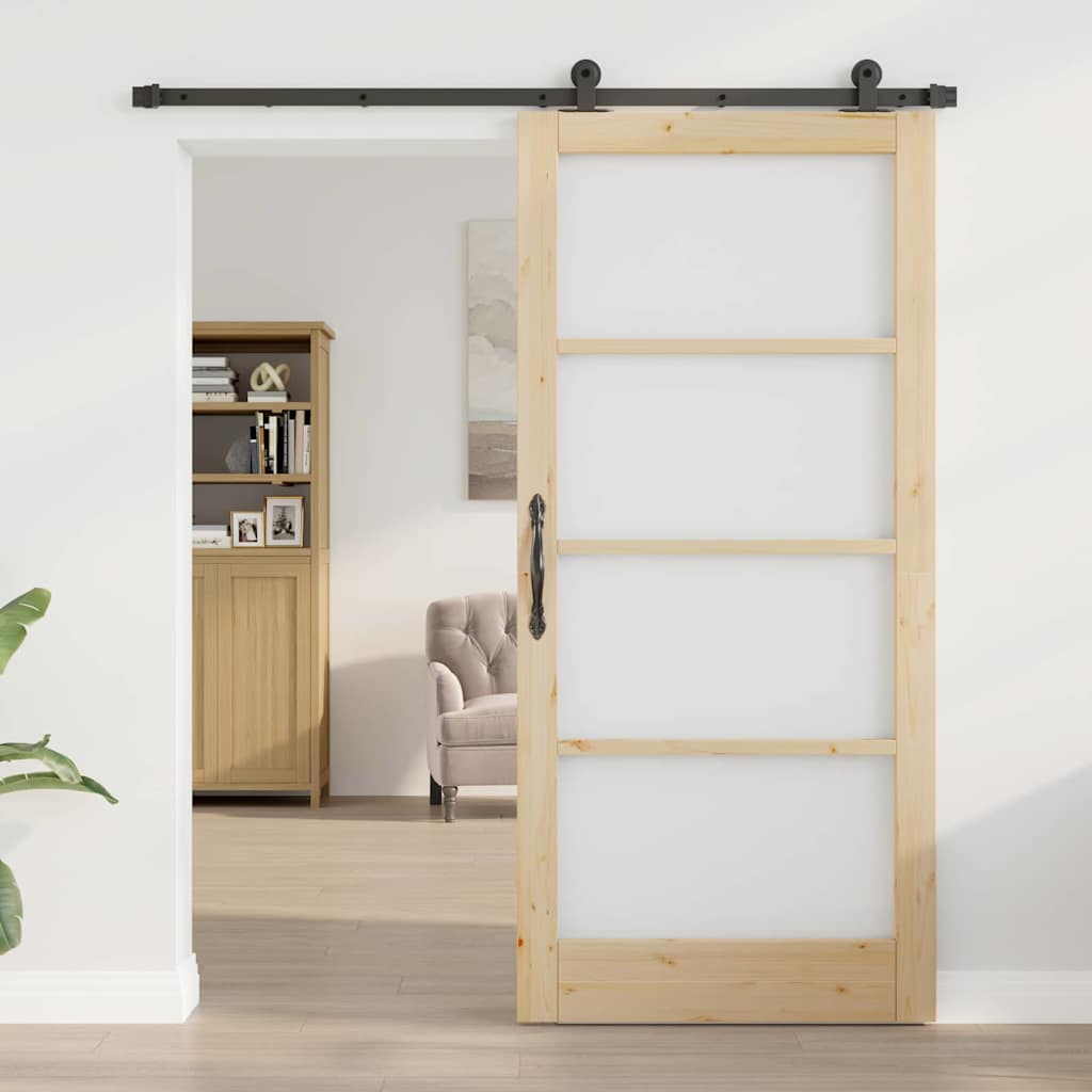 vidaXL Συρόμενη Πόρτα ORKDAL 93 x 202 cm Μασίφ ξύλο πεύκου και γυαλί