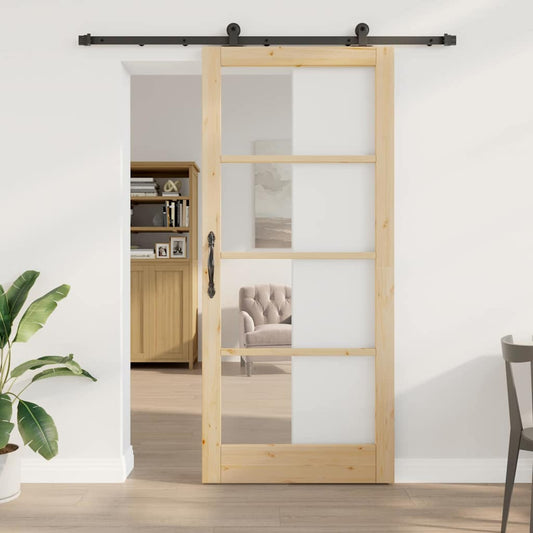 vidaXL Συρόμενη Πόρτα ORKDAL 93 x 211 εκ. Μασίφ ξύλο πεύκου και γυαλί