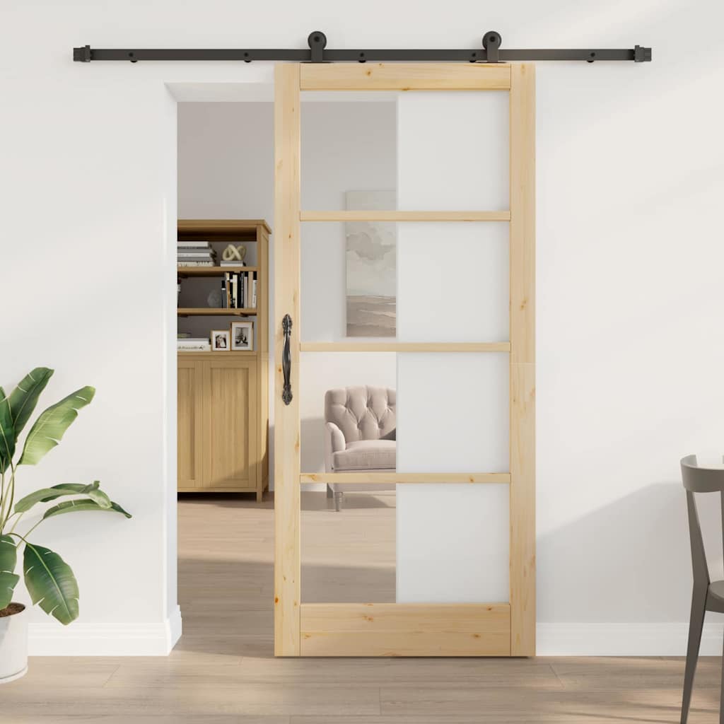 vidaXL Συρόμενη Πόρτα ORKDAL 93 x 211 εκ. Μασίφ ξύλο πεύκου και γυαλί