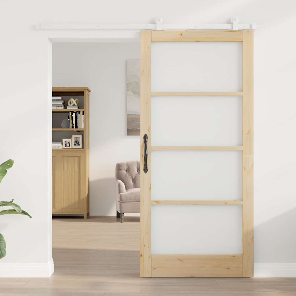 vidaXL Συρόμενη Πόρτα ORKDAL 93 x 202 cm Μασίφ ξύλο πεύκου και γυαλί