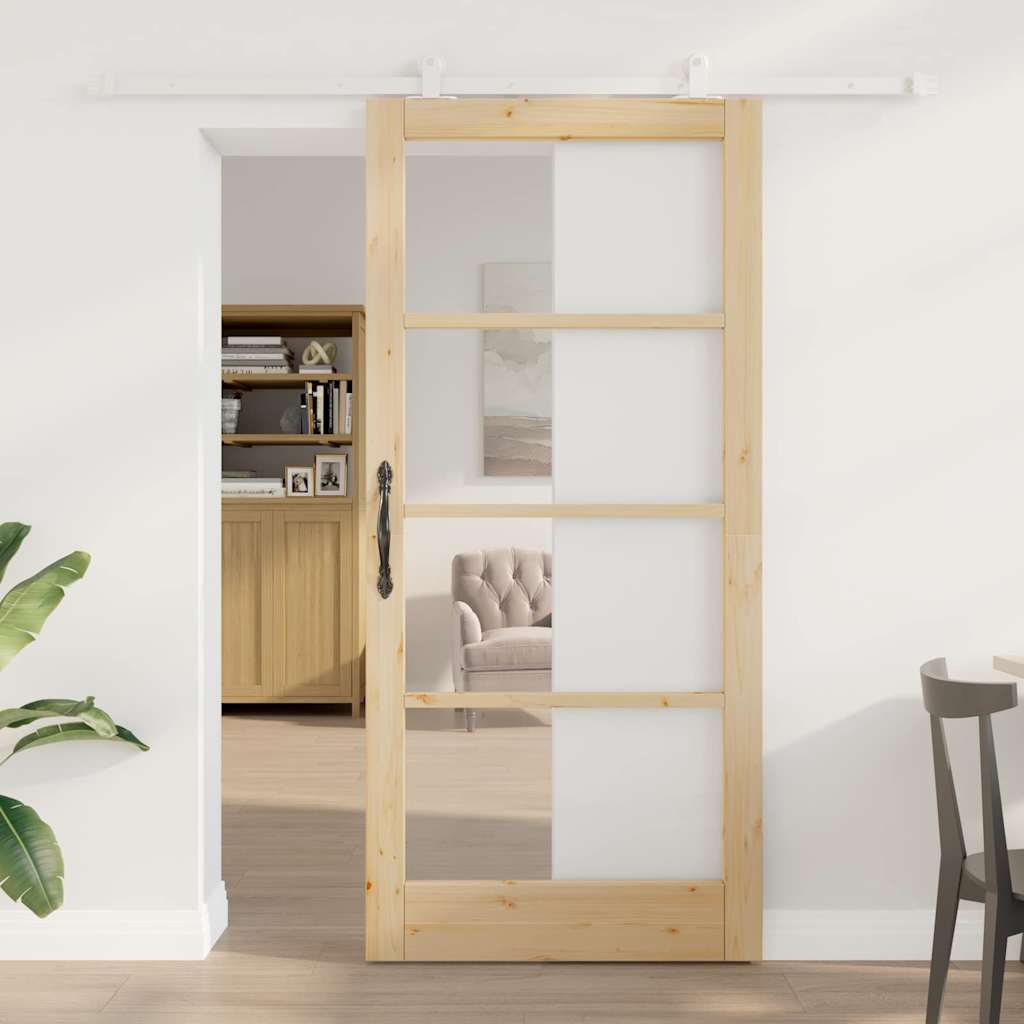 vidaXL Συρόμενη Πόρτα ORKDAL 93 x 202 cm Μασίφ ξύλο πεύκου και γυαλί