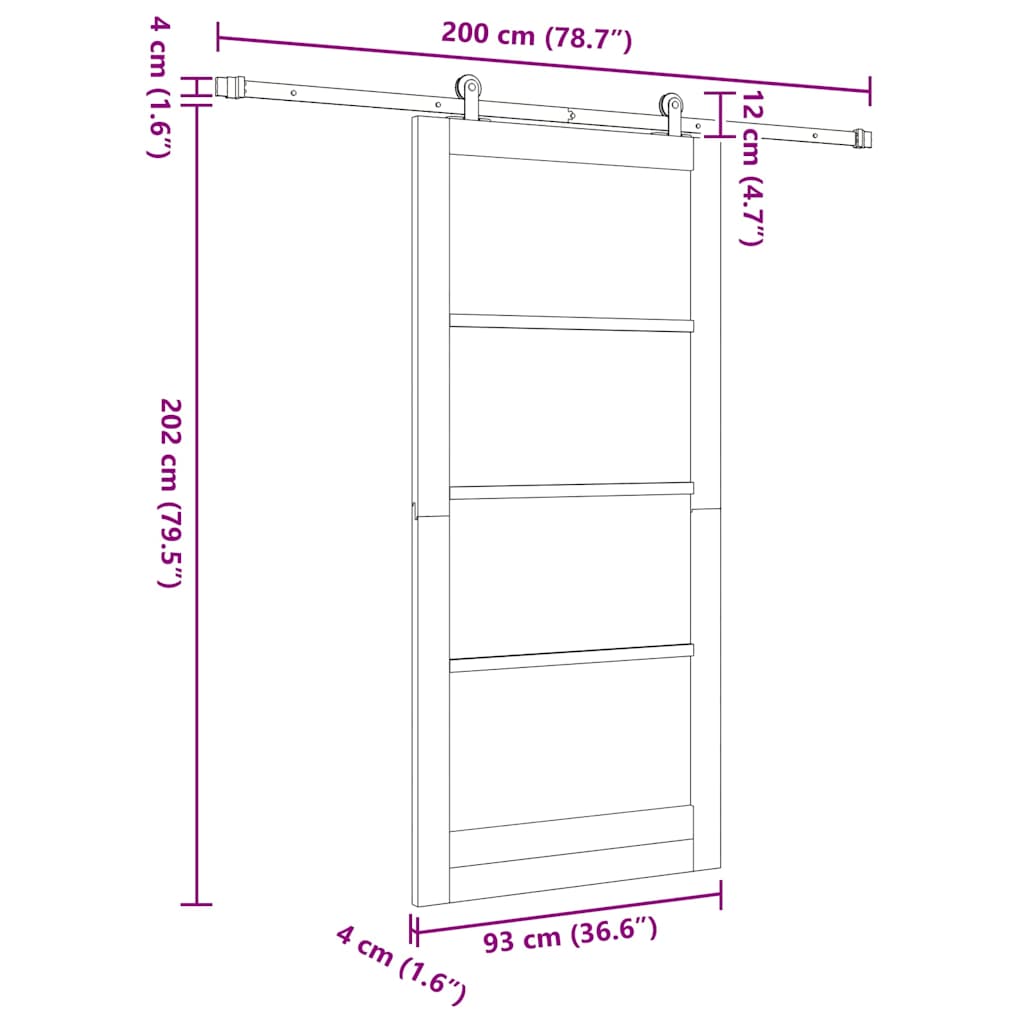 vidaXL Συρόμενη Πόρτα ORKDAL 93 x 202 cm Μασίφ ξύλο πεύκου και γυαλί