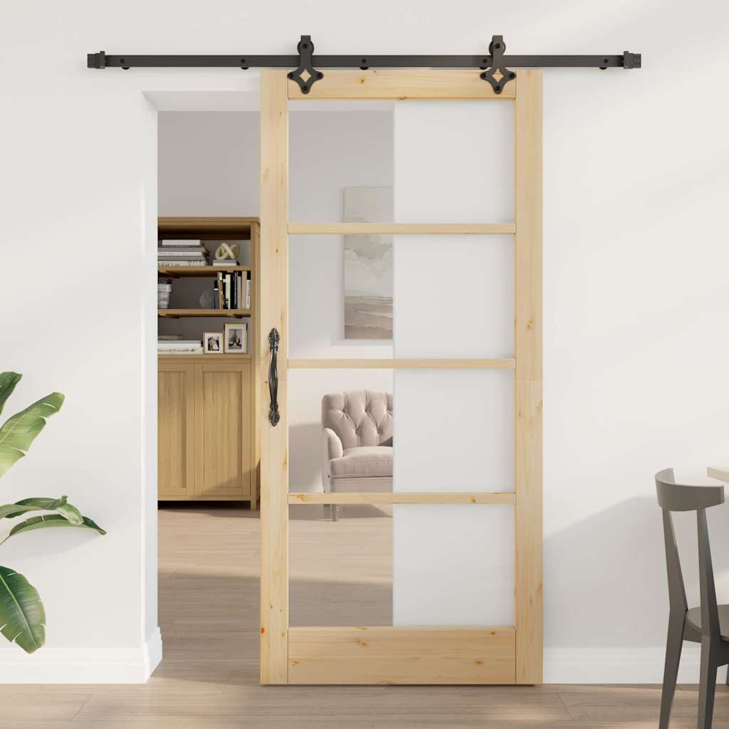 vidaXL Συρόμενη Πόρτα ORKDAL 93 x 202 cm Μασίφ ξύλο πεύκου και γυαλί