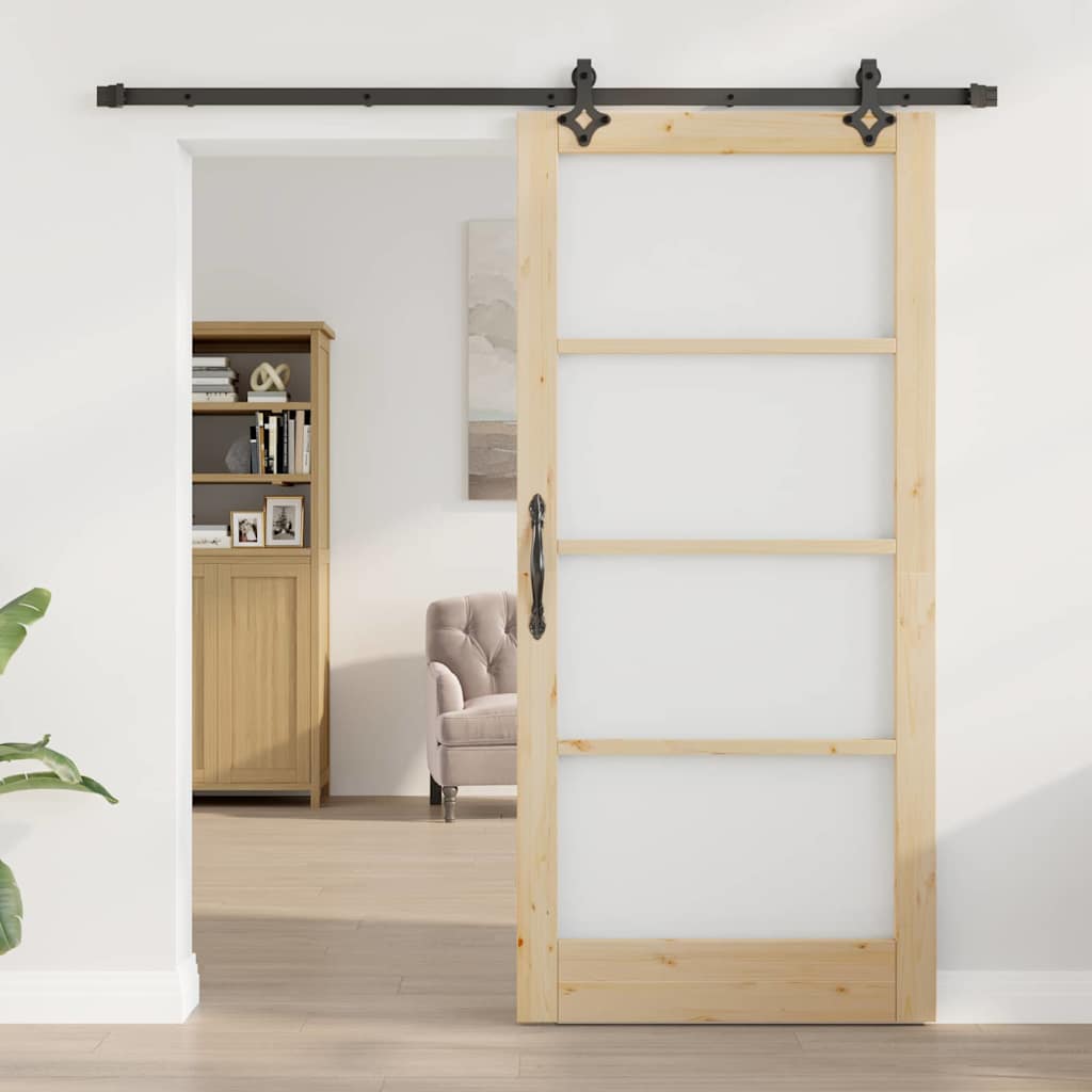 vidaXL Συρόμενη Πόρτα ORKDAL 93 x 202 cm Μασίφ ξύλο πεύκου και γυαλί