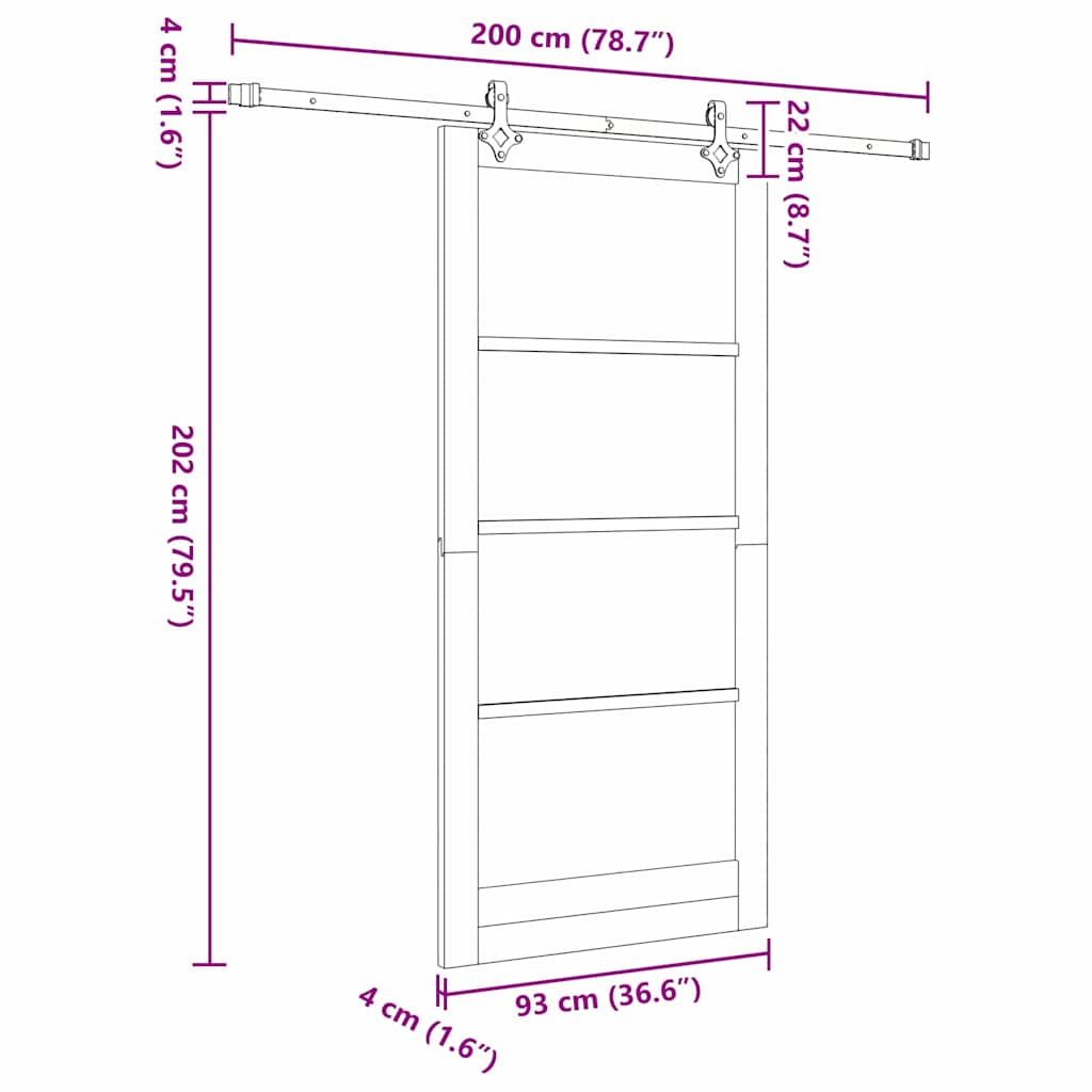 vidaXL Συρόμενη Πόρτα ORKDAL 93 x 202 cm Μασίφ ξύλο πεύκου και γυαλί