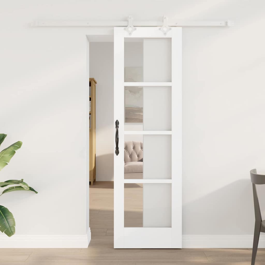 vidaXL Συρόμενη Πόρτα 61 x 198,5 εκ. Μασίφ ξύλο πεύκου και γυαλί Λευκό