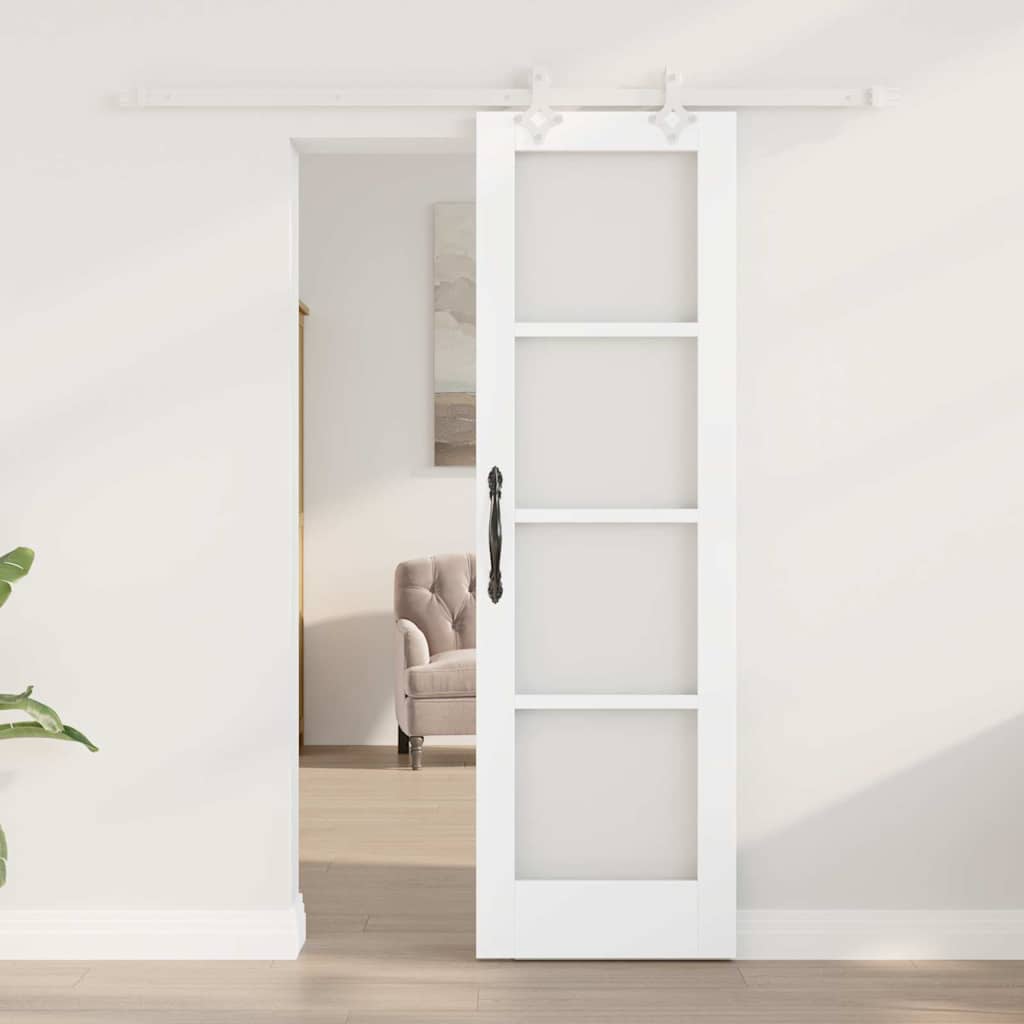 vidaXL Συρόμενη Πόρτα 61 x 198,5 εκ. Μασίφ ξύλο πεύκου και γυαλί Λευκό