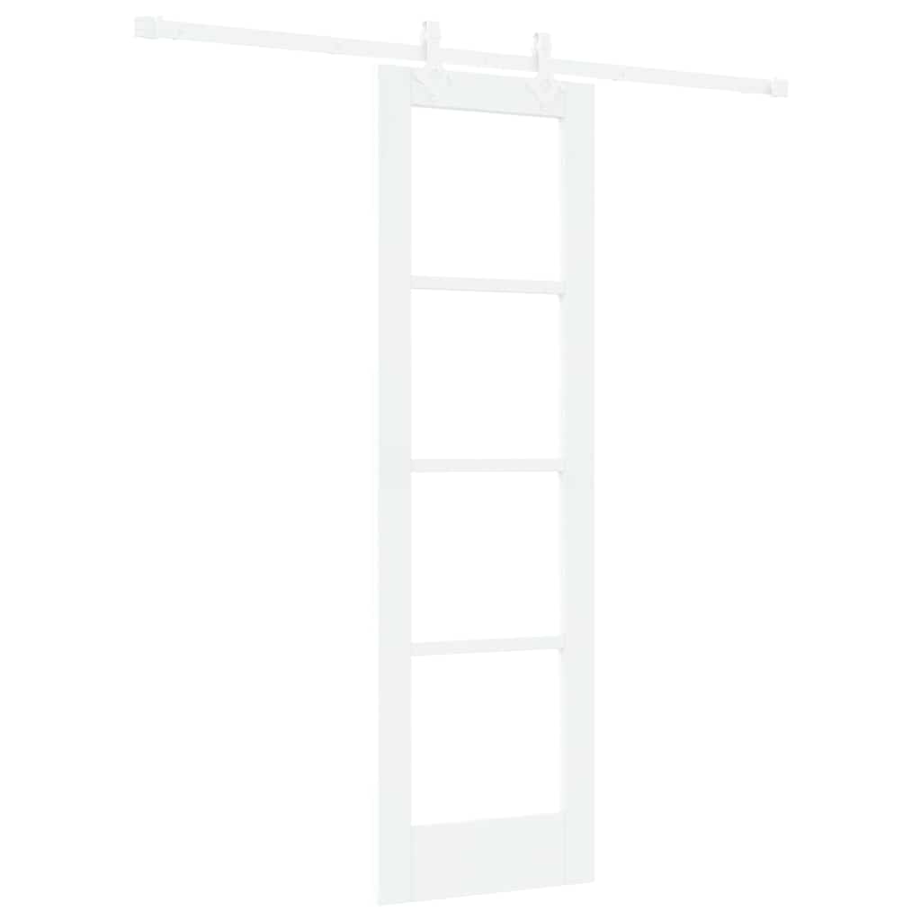 vidaXL Συρόμενη Πόρτα 61 x 198,5 εκ. Μασίφ ξύλο πεύκου και γυαλί Λευκό