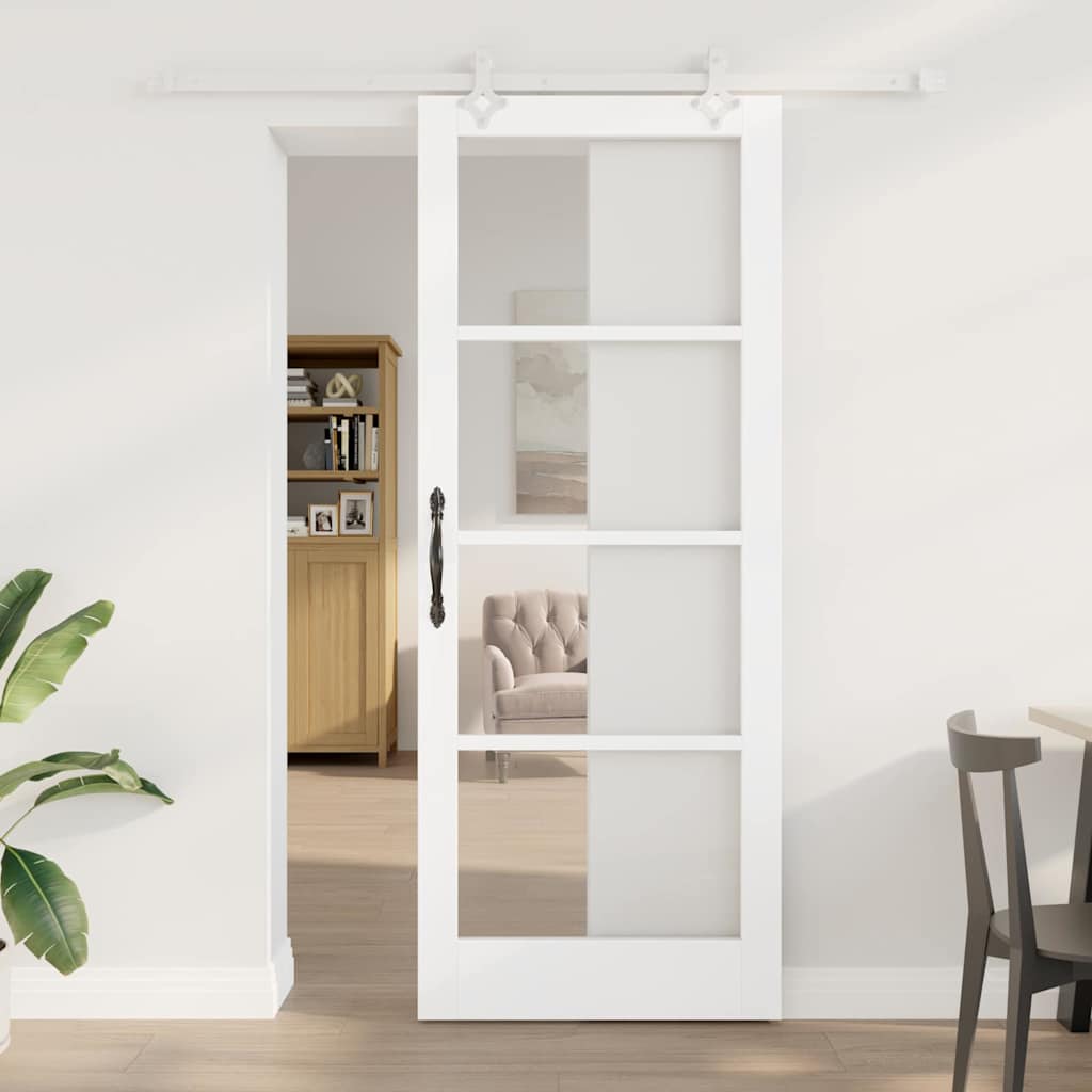 vidaXL Συρόμενη Πόρτα 83 x 211 εκ. Μασίφ ξύλο πεύκου και γυαλί Λευκό