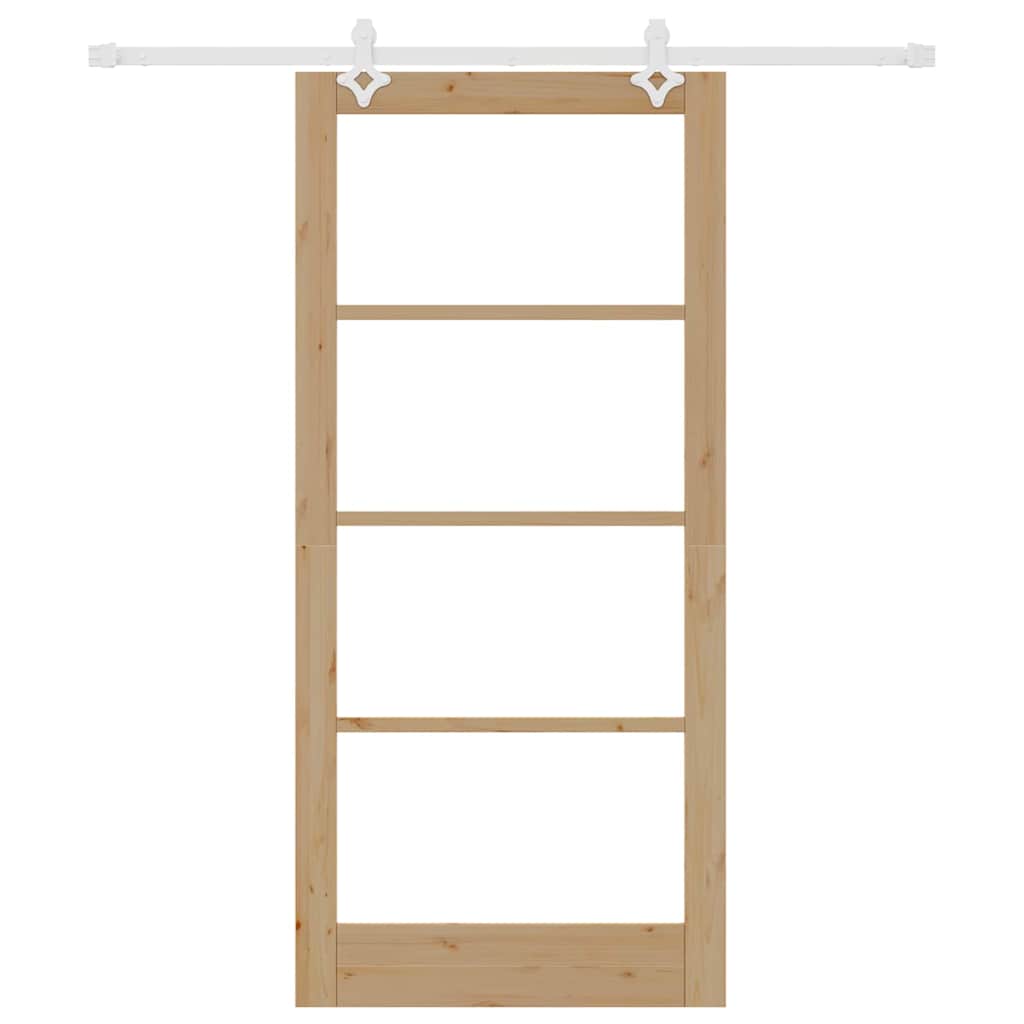 vidaXL Συρόμενη Πόρτα 93 x 202 cm Μασίφ ξύλο πεύκου και γυαλί Φυσικό