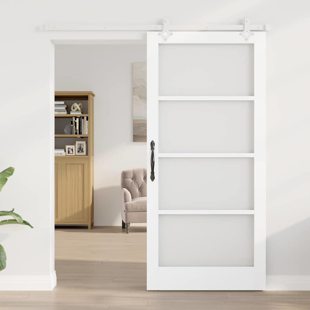 vidaXL Συρόμενη Πόρτα 93 x 202 cm Μασίφ ξύλο πεύκου και γυαλί Λευκό