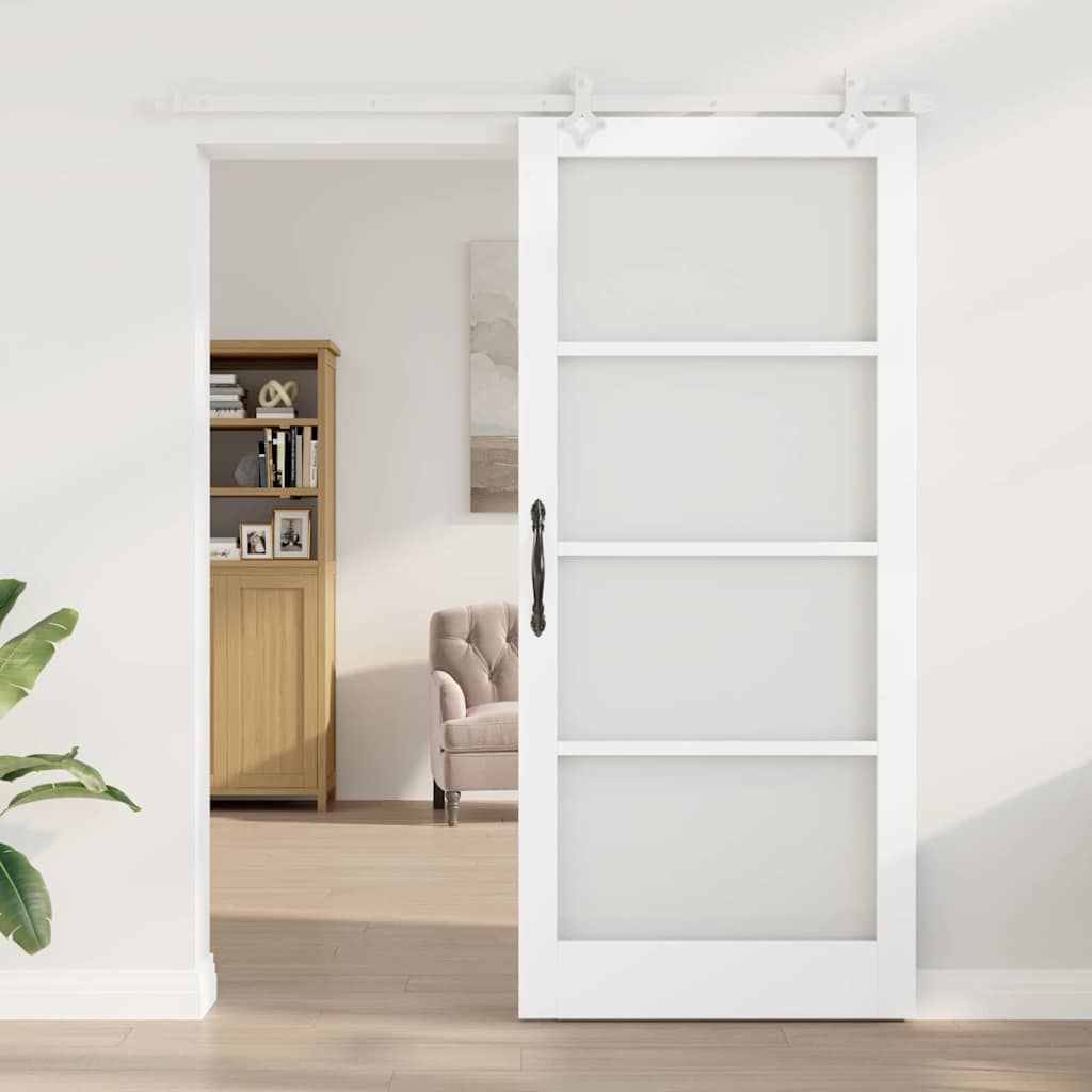 vidaXL Συρόμενη Πόρτα 93 x 211 εκ. Μασίφ ξύλο πεύκου και γυαλί Λευκό