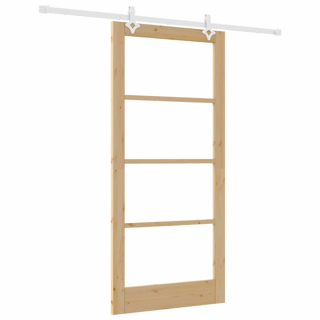 vidaXL Συρόμενη Πόρτα 93 x 202 cm Μασίφ ξύλο πεύκου και γυαλί Φυσικό