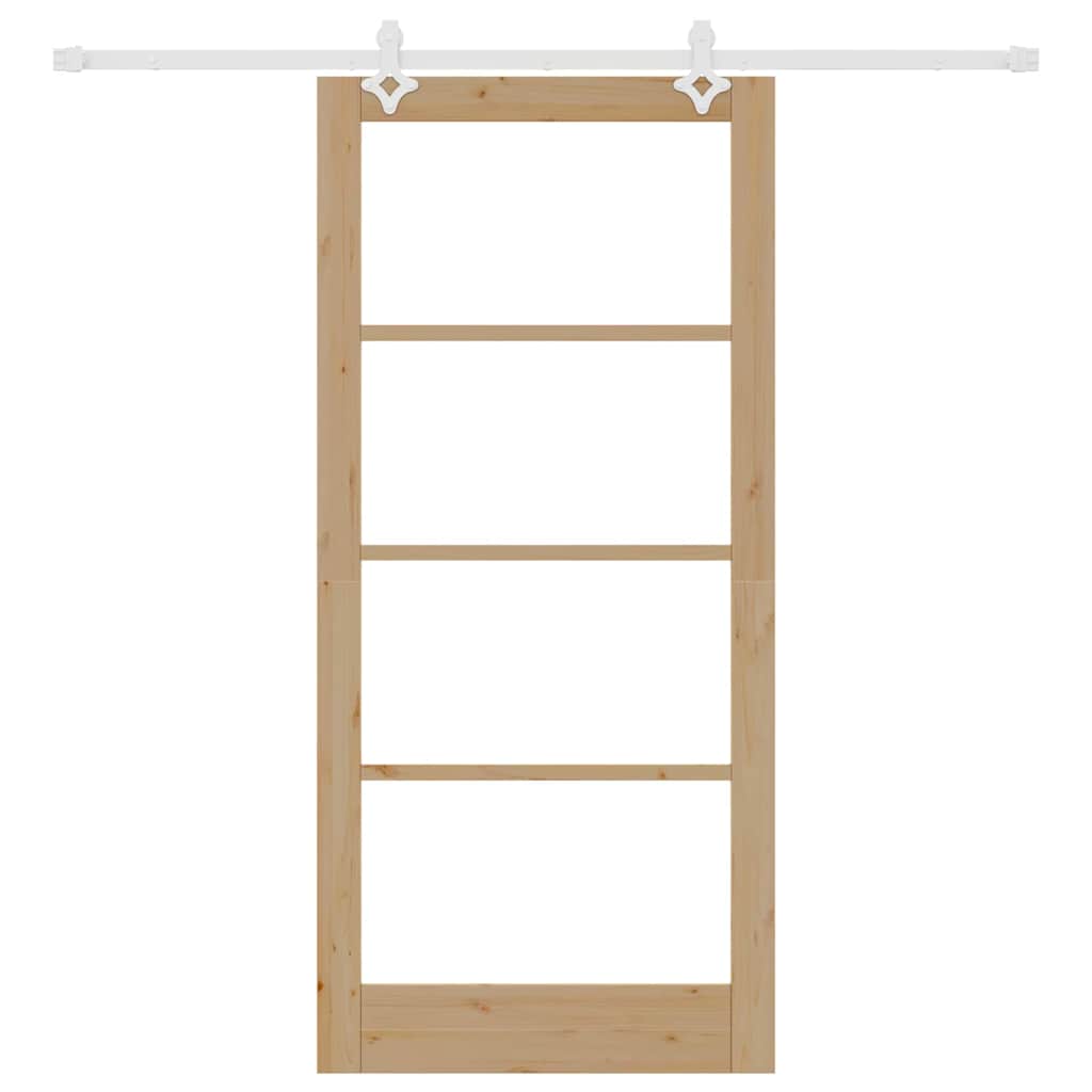 vidaXL Συρόμενη Πόρτα 93 x 202 cm Μασίφ ξύλο πεύκου και γυαλί Φυσικό