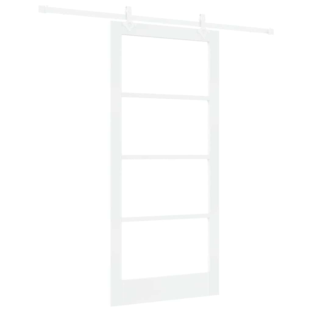 vidaXL Συρόμενη Πόρτα 93 x 202 cm Μασίφ ξύλο πεύκου και γυαλί Λευκό