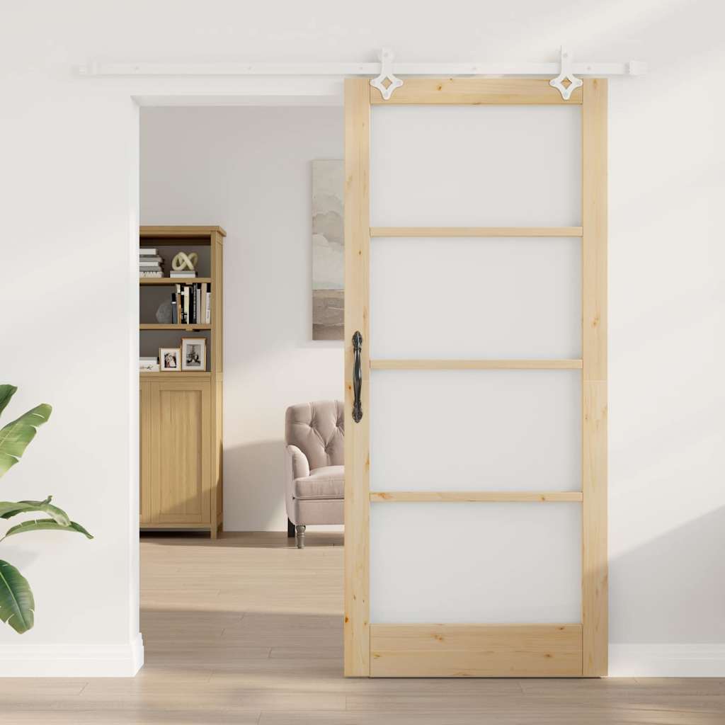 vidaXL Συρόμενη Πόρτα 93 x 211 εκ. Μασίφ ξύλο πεύκου και γυαλί Φυσικό