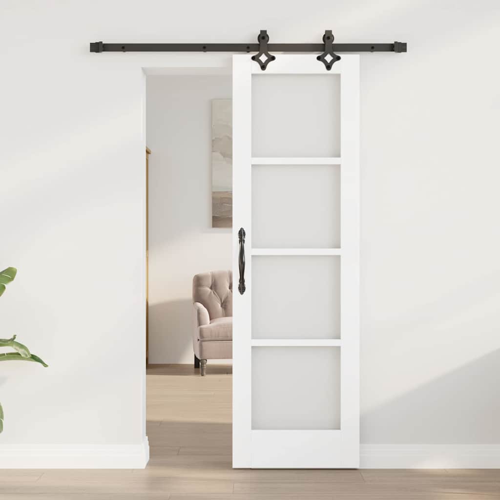 vidaXL Συρόμενη Πόρτα Λευκό 61 x 198,5 εκ. Μασίφ ξύλο πεύκου και γυαλί