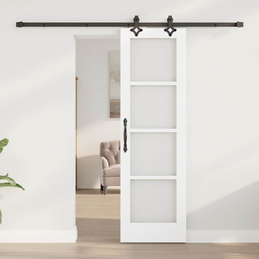 vidaXL Συρόμενη Πόρτα Λευκό 61 x 198,5 εκ. Μασίφ ξύλο πεύκου και γυαλί