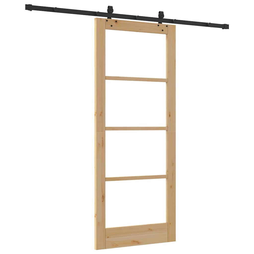 vidaXL Συρόμενη Πόρτα Άλλο Καφέ 83 x 202 εκ. Ξύλο και μέταλλο