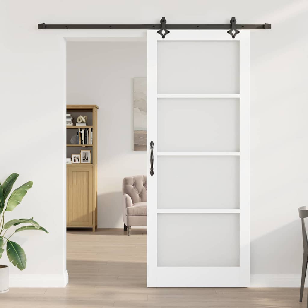 vidaXL Συρόμενη Πόρτα Λευκό 93 x 232 εκ. Μασίφ ξύλο πεύκου και γυαλί