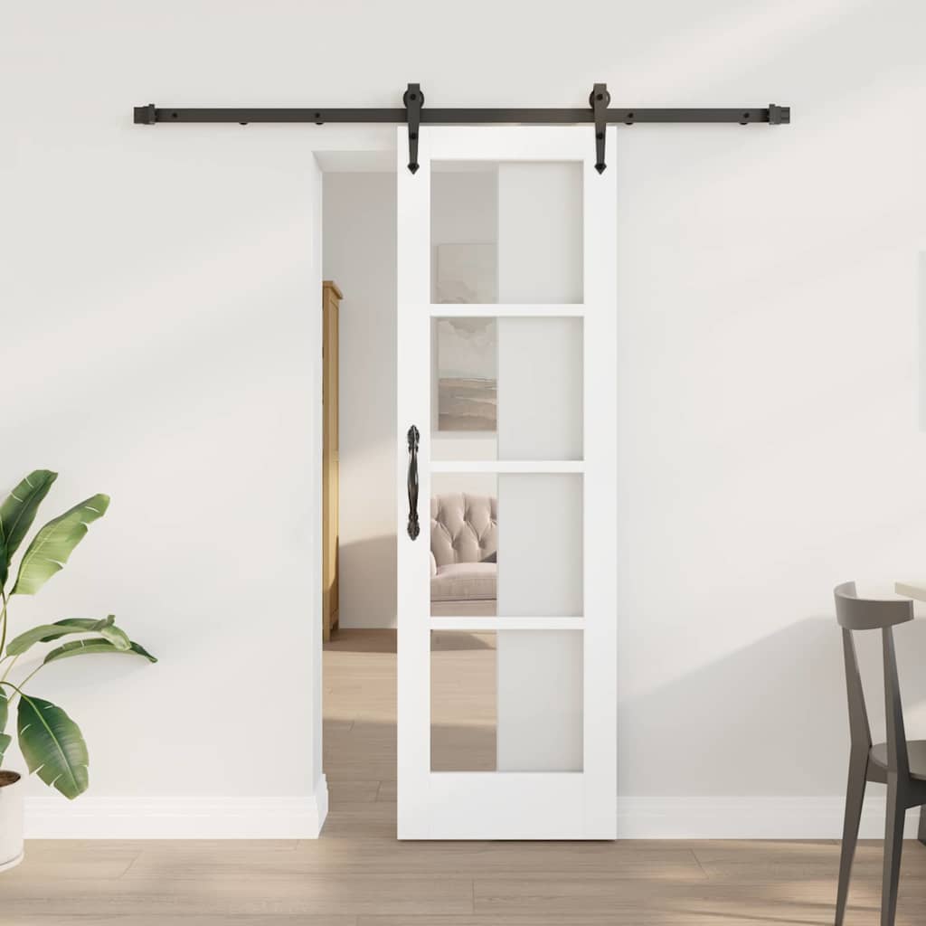 vidaXL Συρόμενη Πόρτα 61 x 198,5 εκ. Μασίφ ξύλο πεύκου και γυαλί Λευκό