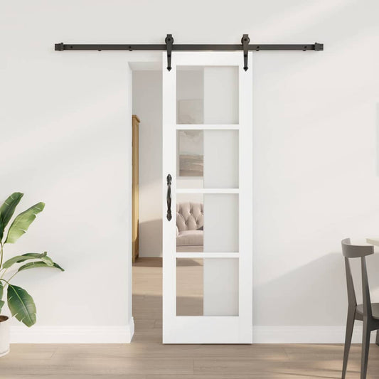 vidaXL Συρόμενη Πόρτα 61 x 198,5 εκ. Μασίφ ξύλο πεύκου και γυαλί Λευκό