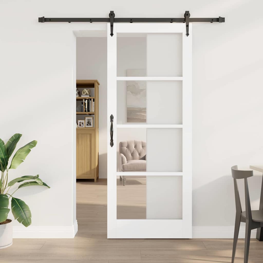 vidaXL Συρόμενη Πόρτα 83 x 211 εκ. Μασίφ ξύλο πεύκου και γυαλί Λευκό