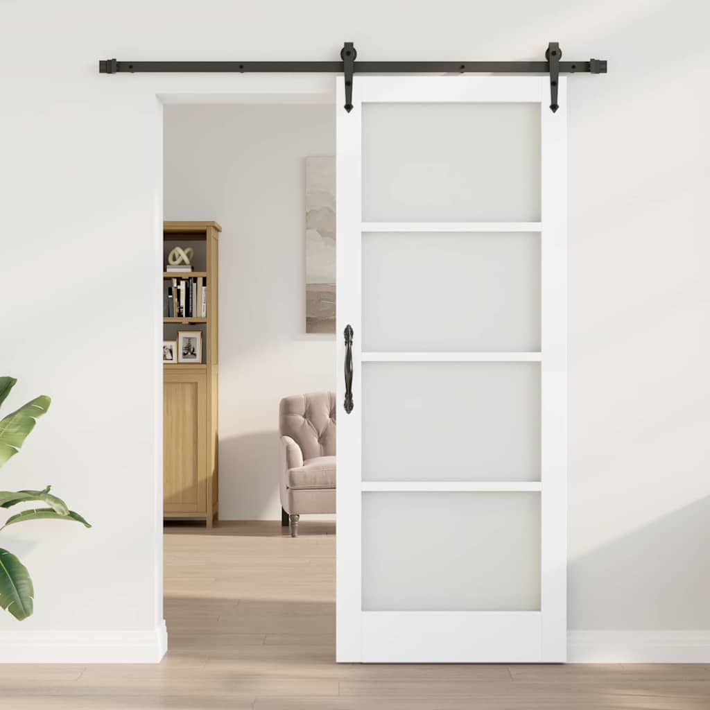 vidaXL Συρόμενη Πόρτα 83 x 211 εκ. Μασίφ ξύλο πεύκου και γυαλί Λευκό