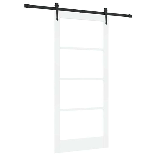 vidaXL Συρόμενη Πόρτα 93 x 202 cm Μασίφ ξύλο πεύκου και γυαλί Λευκό