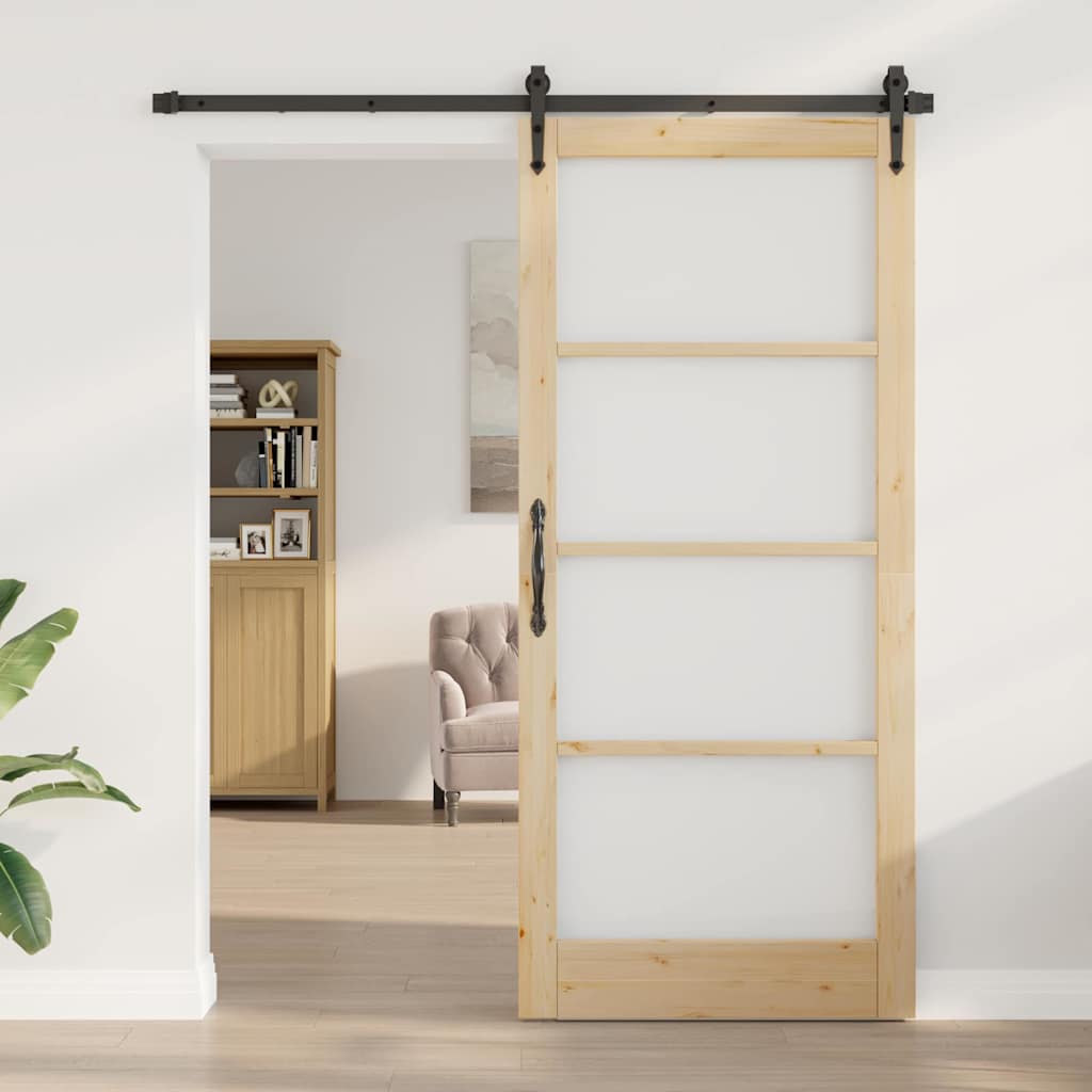 vidaXL Συρόμενη Πόρτα 93 x 211 εκ. Μασίφ ξύλο πεύκου και γυαλί Φυσικό