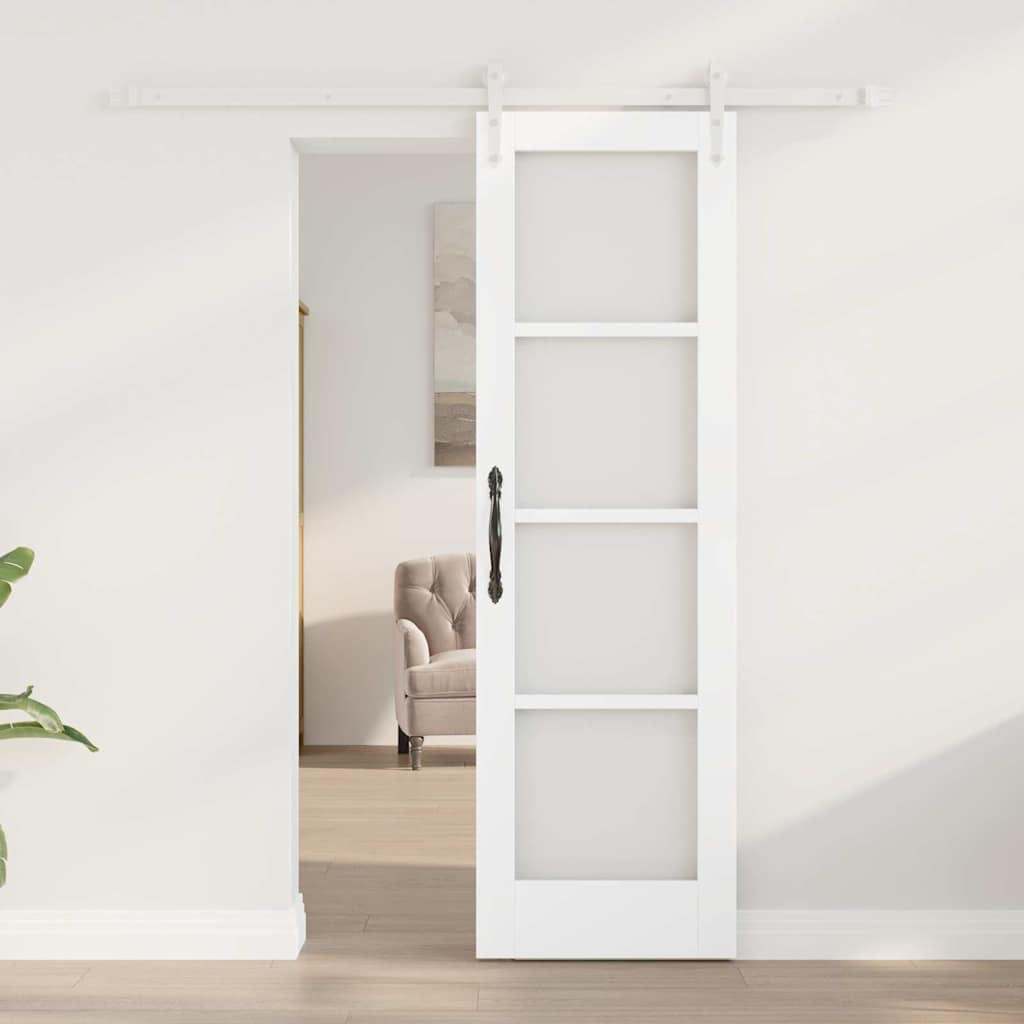 vidaXL Συρόμενη Πόρτα 61 x 198,5 εκ. Μασίφ ξύλο πεύκου και γυαλί Λευκό