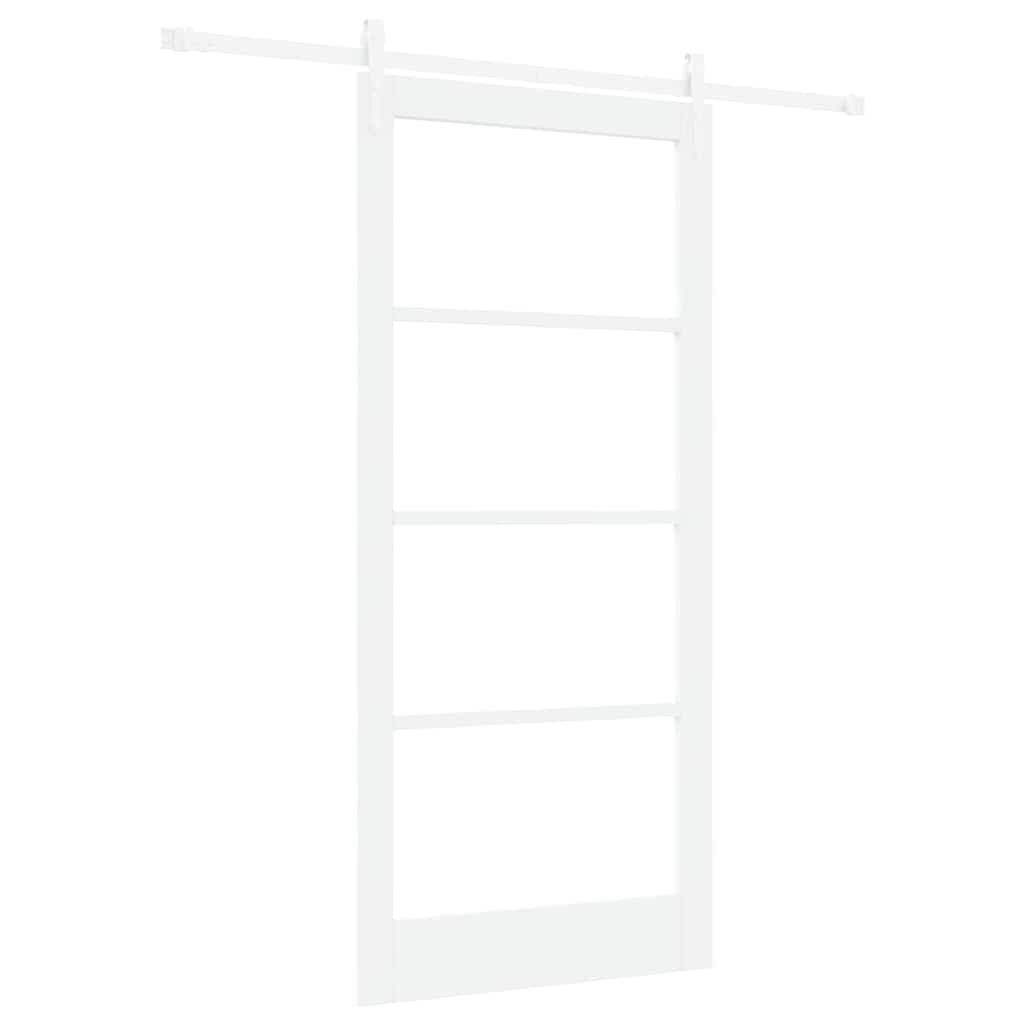 vidaXL Συρόμενη Πόρτα 93 x 202 cm Μασίφ ξύλο πεύκου και γυαλί Λευκό