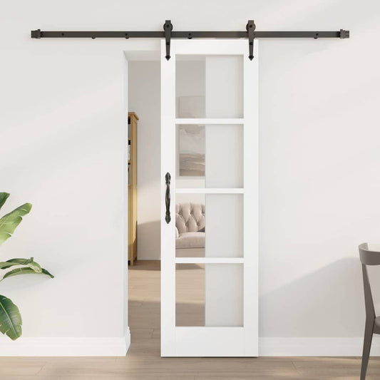vidaXL Συρόμενη Πόρτα 61 x 198,5 εκ. Μασίφ ξύλο πεύκου και γυαλί