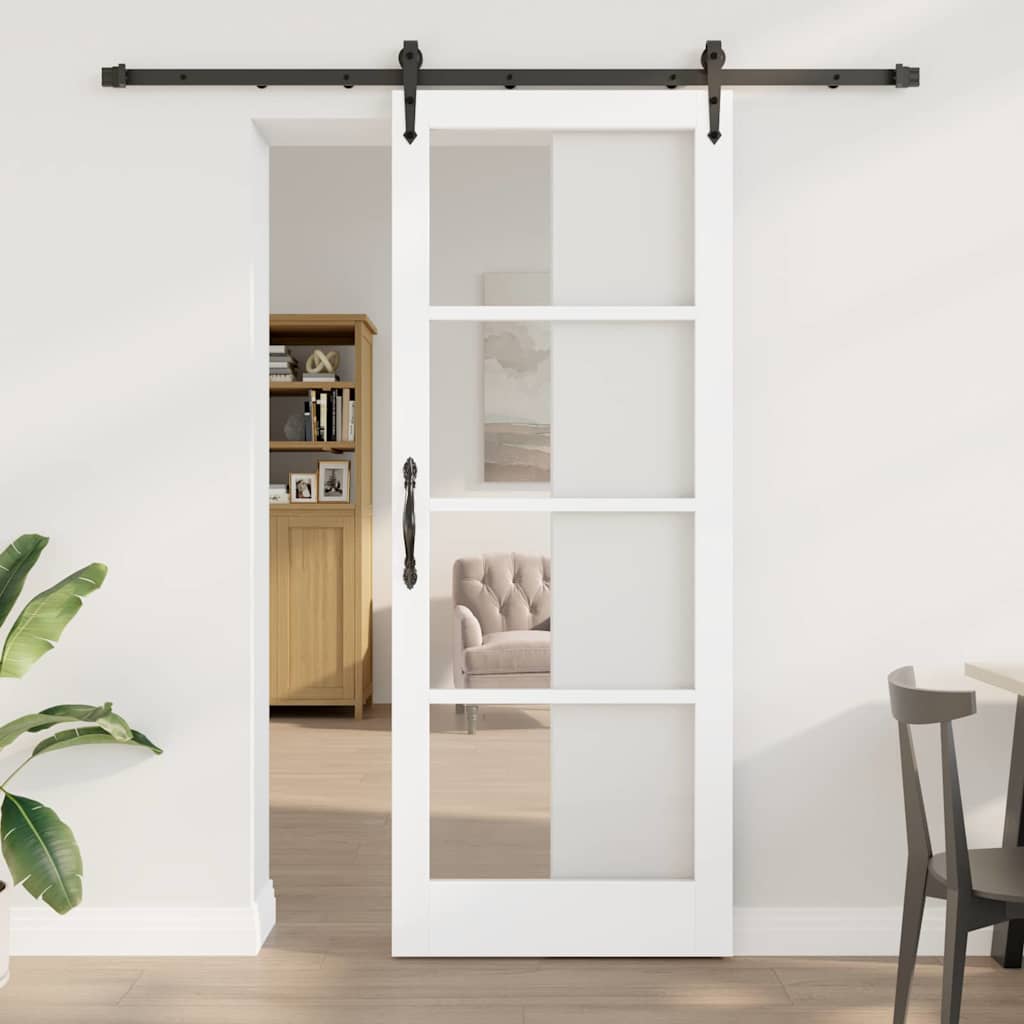 vidaXL Συρόμενη Πόρτα 83 x 211 εκ. Μασίφ ξύλο πεύκου και γυαλί
