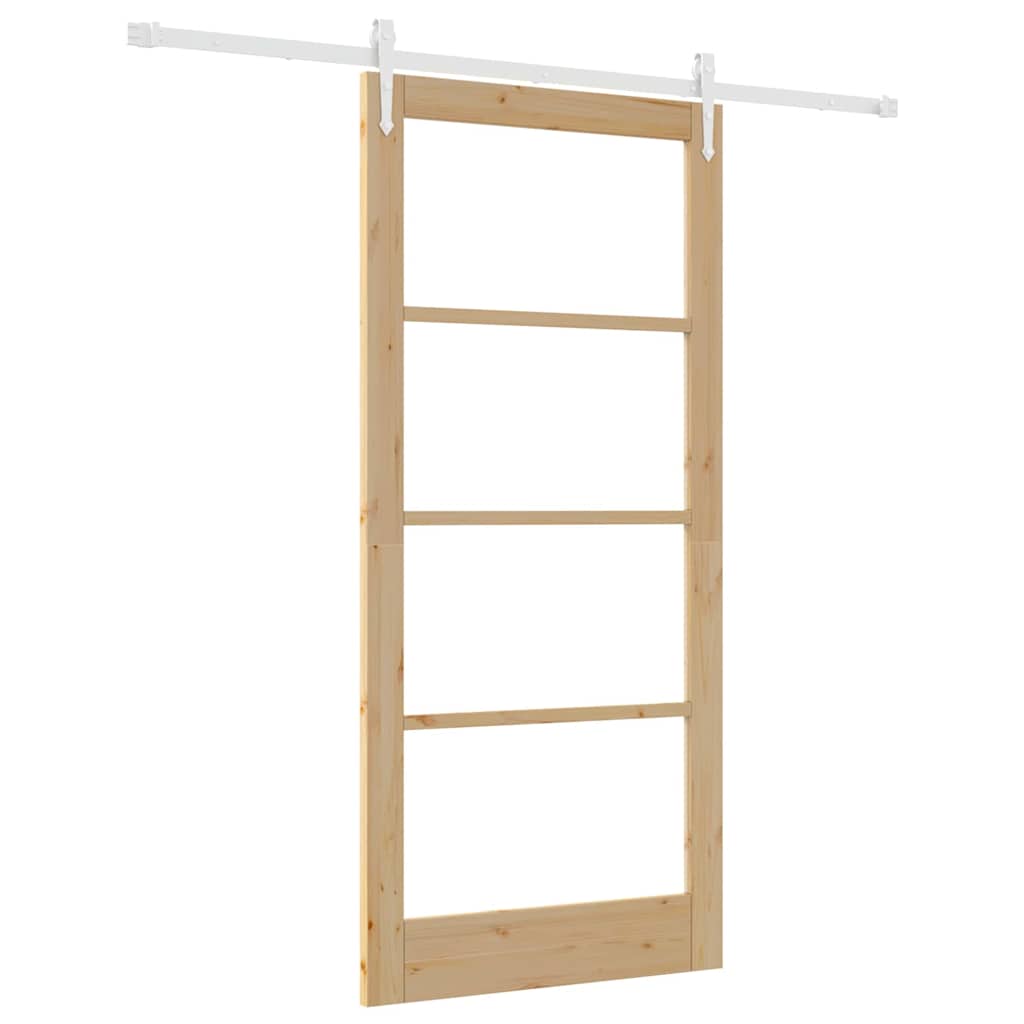 vidaXL Συρόμενη Πόρτα 93 x 202 cm Μασίφ ξύλο πεύκου και γυαλί Φυσικό