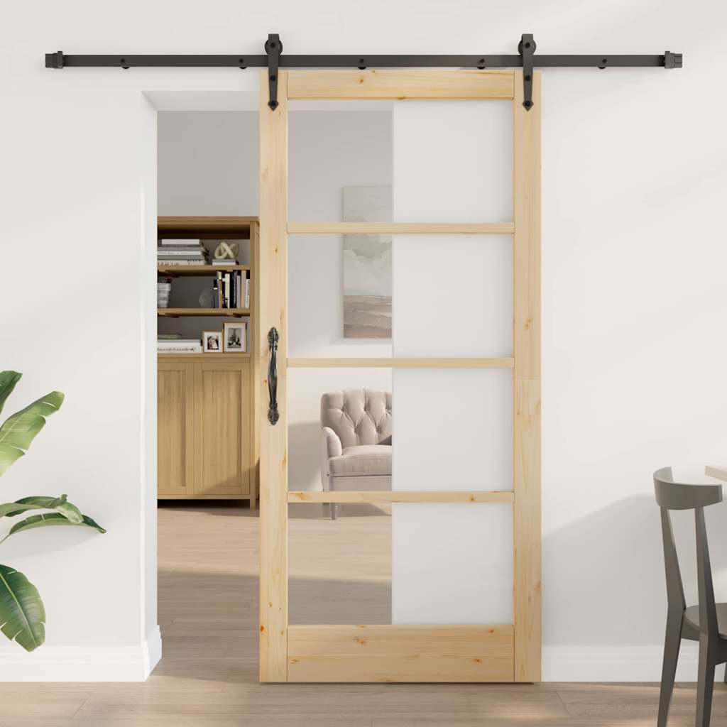 vidaXL Συρόμενη Πόρτα ORKDAL 93 x 202 cm Μασίφ ξύλο πεύκου και γυαλί