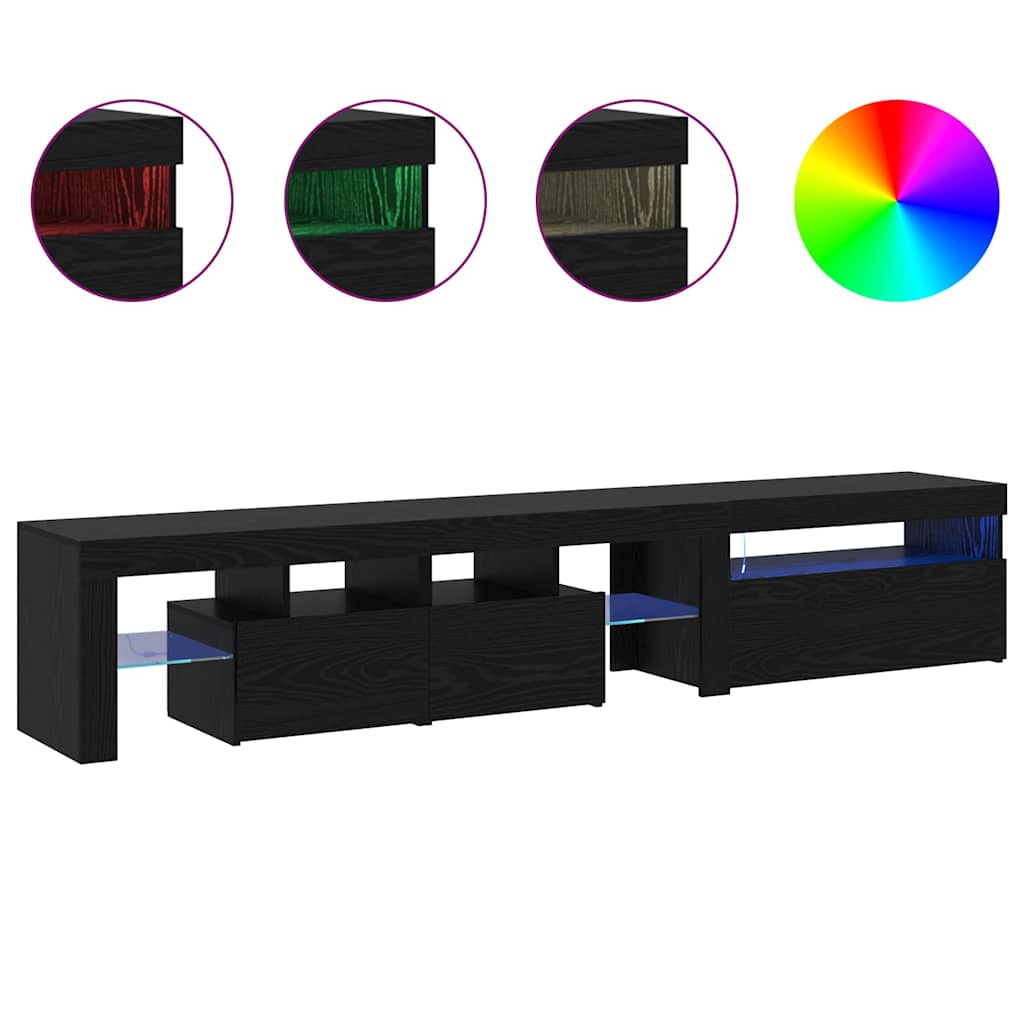 vidaXL Ντουλάπες Τηλεόρασης 2 τμχ με LED Φώτα Μαύρη Δρυς Επεξεργασμένο Ξύλο