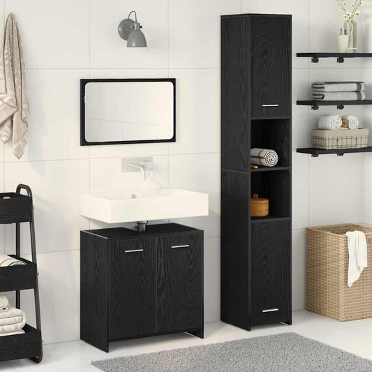 vidaXL Σετ Επίπλων Μπάνιου 3 τμχ. Μαύρη Οξυά 30 x 30 x 183,5 εκ.