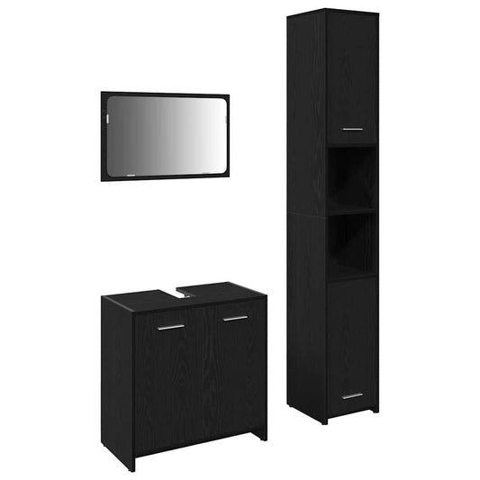 vidaXL Σετ Επίπλων Μπάνιου 3 τμχ. Μαύρη Οξυά 30 x 30 x 183,5 εκ.