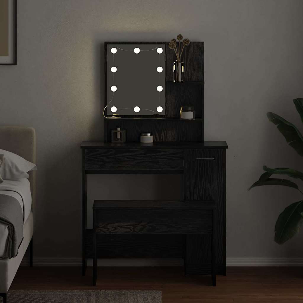 vidaXL Σετ Τραπέζι Μακιγιάζ LED 2 τμχ. Μαύρη Οξυά 86,5 x 35 x 136 cm