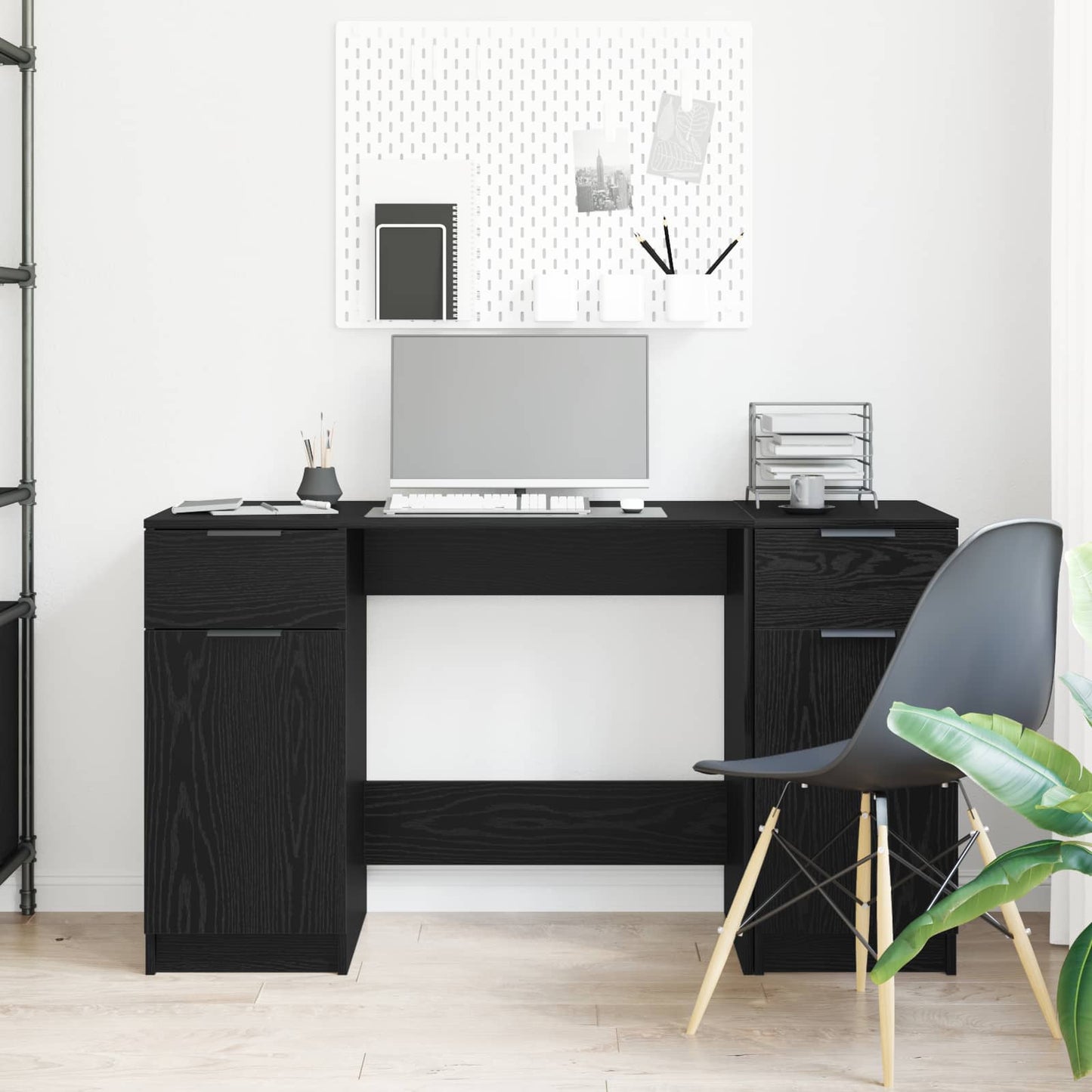 vidaXL Γραφείο με πόρτα Μαύρη Οξυά 133 x 50 x 75 εκ Επεξεργασμένο Ξύλο