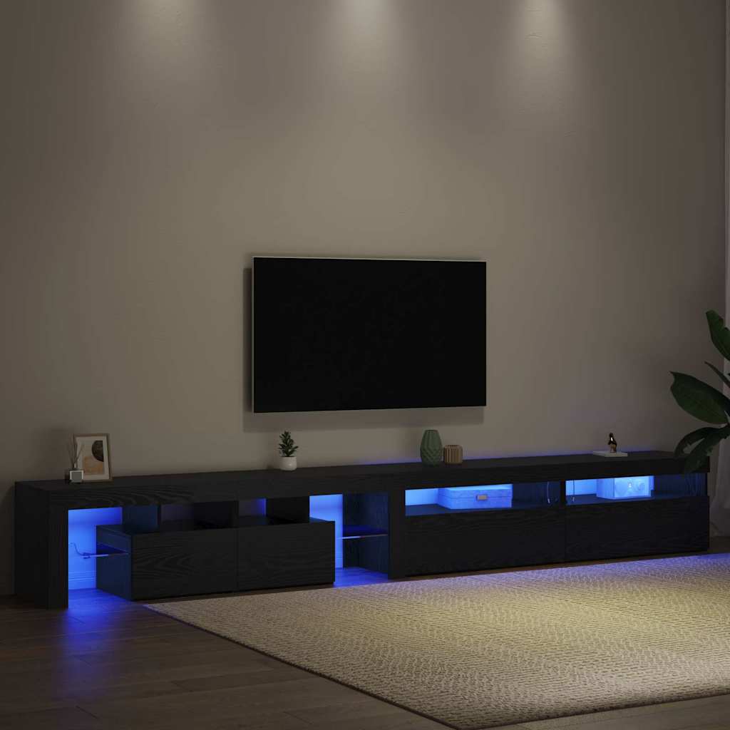 vidaXL TV Cabinets 3 τμχ με Φώτα LED Μαύρη Δρυός Επεξεργασμένο Ξύλο