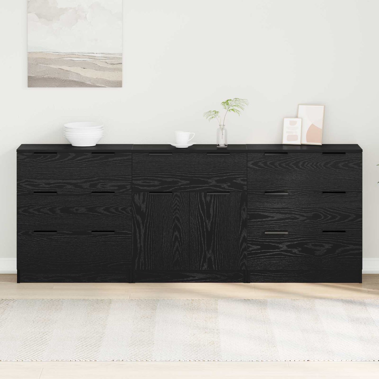 vidaXL Πλαϊνό γραφείο με συρτάρι 3 pcs Μαύρη Οξυά 181 x 30 x 70 εκ.