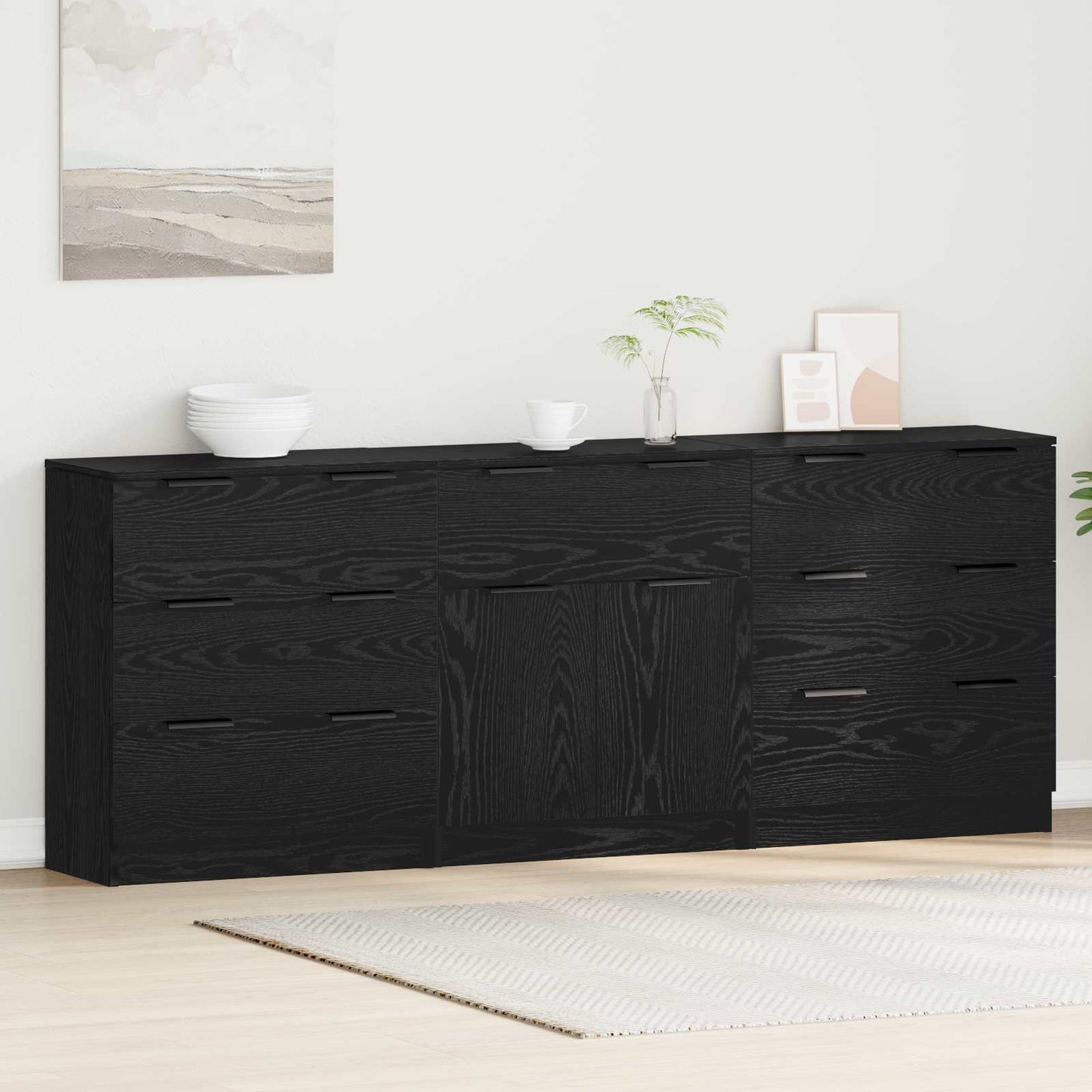vidaXL Πλαϊνό γραφείο με συρτάρι 3 pcs Μαύρη Οξυά 181 x 30 x 70 εκ.