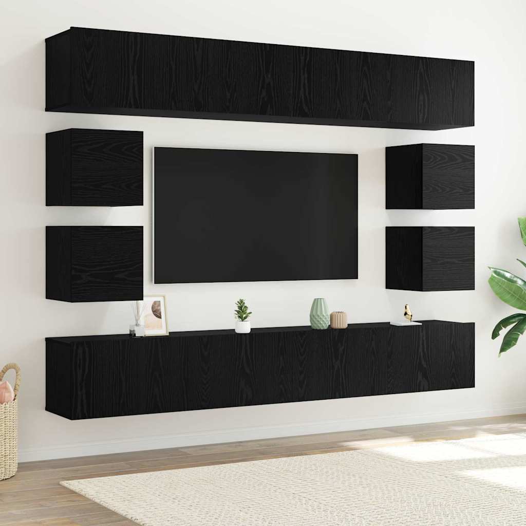 vidaXL Σετ επίπλου τηλεόρασης 8 pcs Μαύρη Οξυά Επεξεργασμένο ξύλο