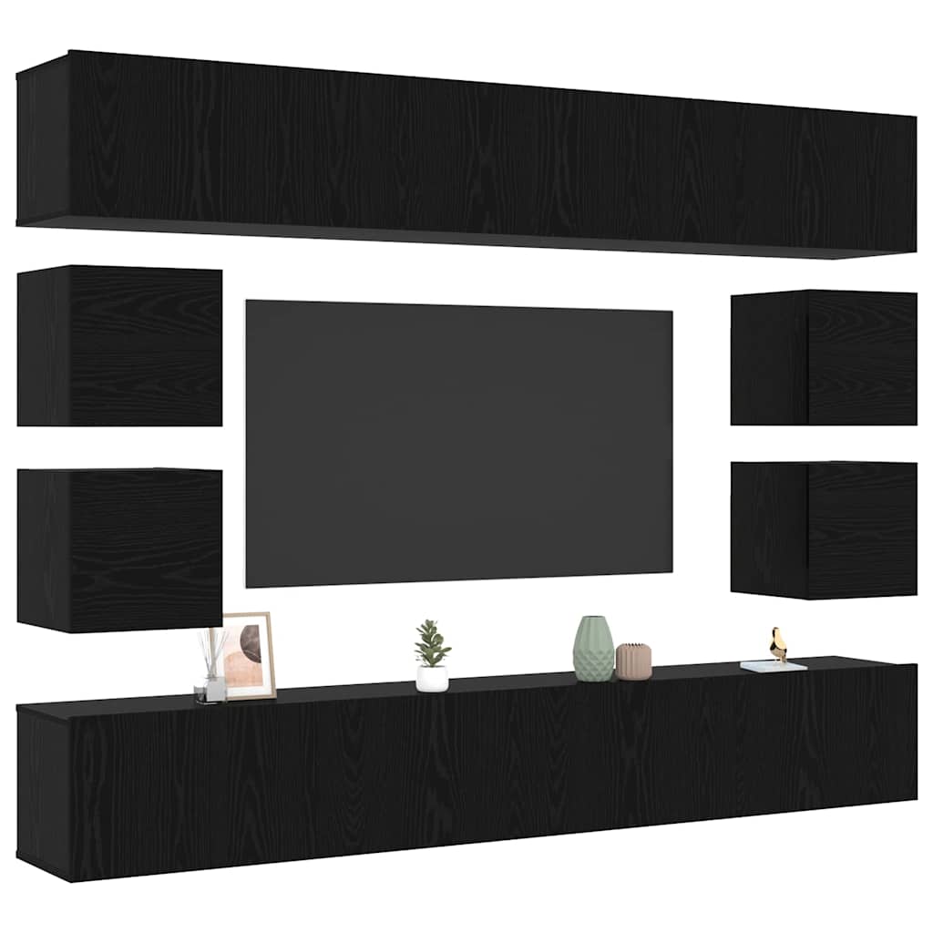 vidaXL Σετ επίπλου τηλεόρασης 8 pcs Μαύρη Οξυά Επεξεργασμένο ξύλο