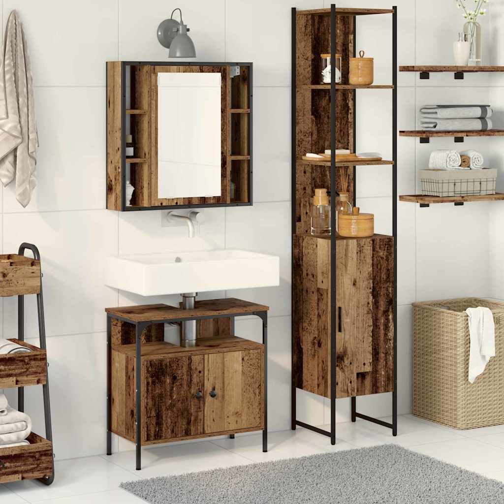 vidaXL Σετ Επίπλων Μπάνιου 3 τμχ. Παλιό Ξύλο 33 x 33 x 185,5 εκ
