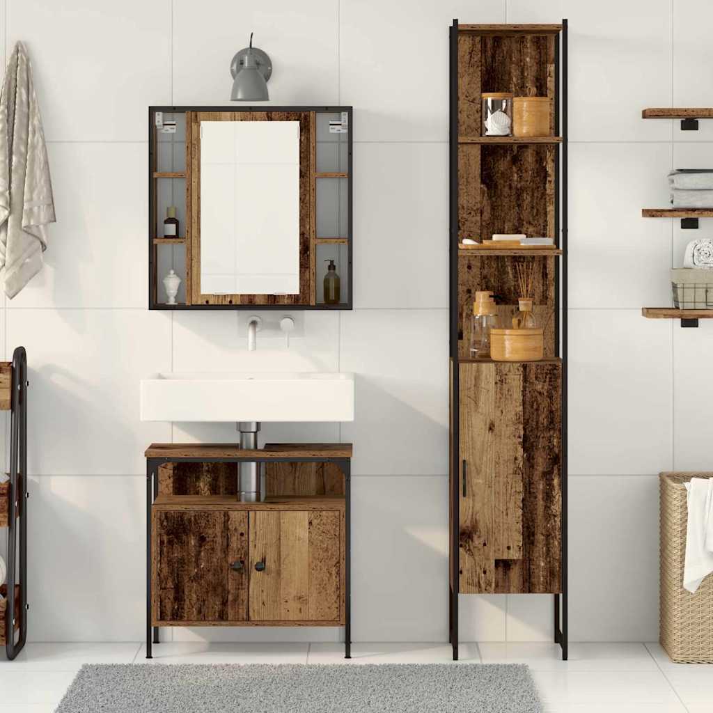 vidaXL Σετ Επίπλων Μπάνιου 3 τμχ. Παλιό Ξύλο 33 x 33 x 185,5 εκ
