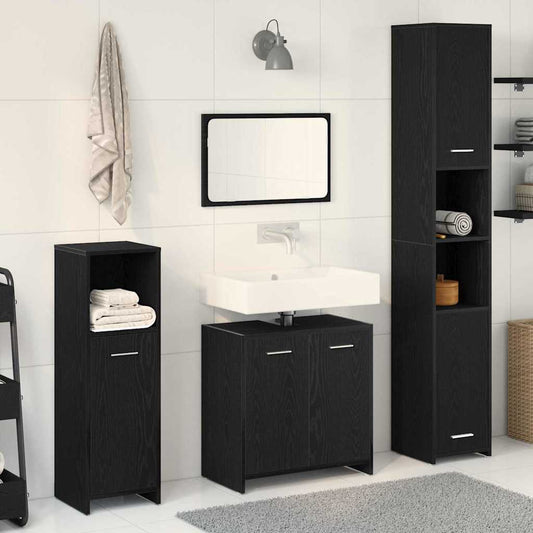 vidaXL Σετ Επίπλων Μπάνιου 4 τμχ. Μαύρη Οξυά 30 x 30 x 183,5 εκ.