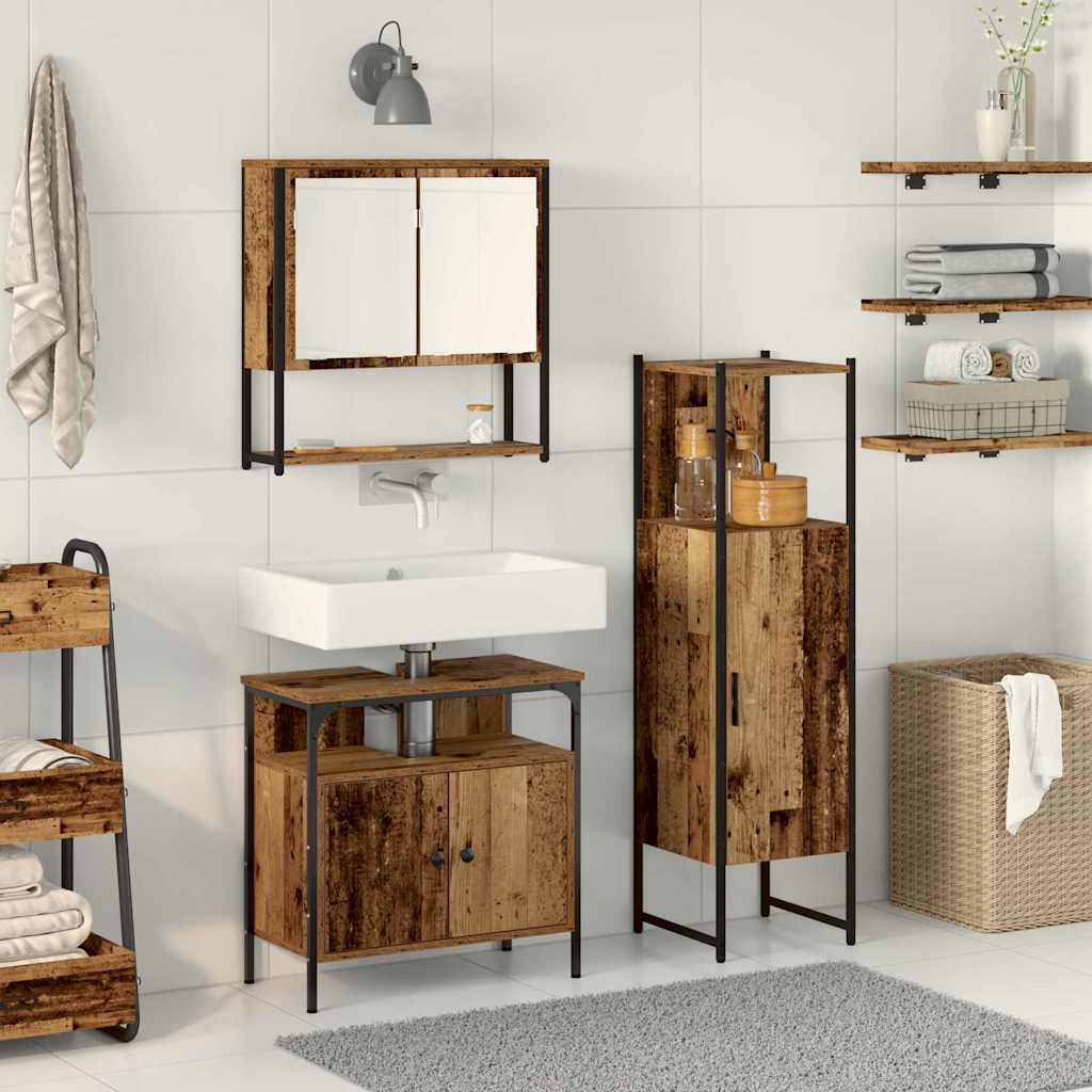 vidaXL Σετ Επίπλων Μπάνιου με πόρτα 3 pcs Καφέ 33 x 33 x 120.5 εκ.
